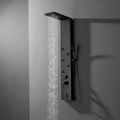 Matte Black Metal 4-Jet Rainfall Shower Panel System