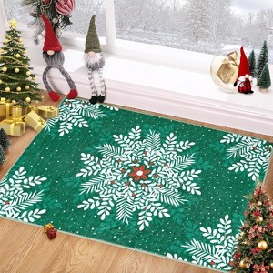 GustoWave Christmas Snowflake Washable Area Rug, for Living Room Bedroom Office Holiday Decor, Green - 1 of 4