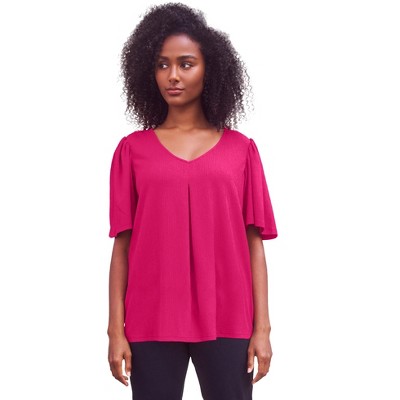 ellos Women's Plus Size Textured Knit Inverted Pleat Top