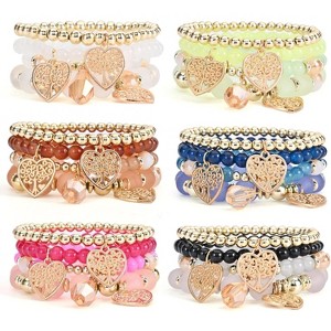 6 Sets Bohemian Stackable Stretch Bracelets Multi-color Boho Jewelry for Women with Various Charms - 1 of 4