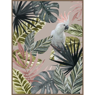 Tropical Cockatoo with Leaves Beaded Bronze Framed Canvas Wall Art 32 x 42