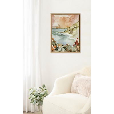 Natural Watercolor Landscape Canvas Art with Wood Frame