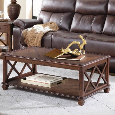 Cherry Pine Wood 3-Piece Living Room Set with Coffee Table and 2 Shelf End Tables