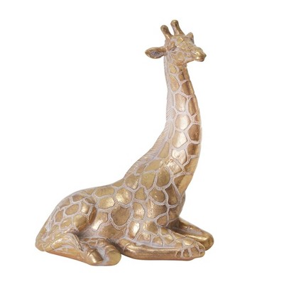 Sagebrook Home Sitting Giraffe Sculpture - Contemporary Polyresin Metallic Gold Nature Safari Decorative