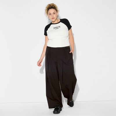 Women's Mid-Rise Waist Tie Slouchy Wide Leg Trousers - Wild Fable™
