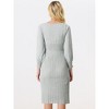 Allegra K Women's Knit Belted Round Neck Lantern Sleeves Casual Pleated Sweater Dresses - 4 of 4