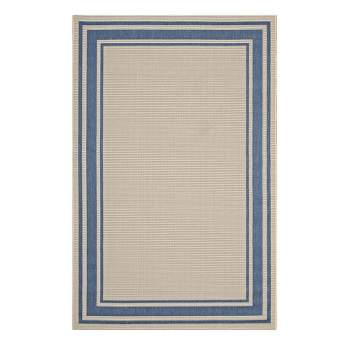 Modway Rim Solid Border 5 x 8 Foot Indoor I Outdoor Accent Area Rug for Kitchen, Bedroom, Play Room, Living Room, and Dining Rooms, Blue and Beige