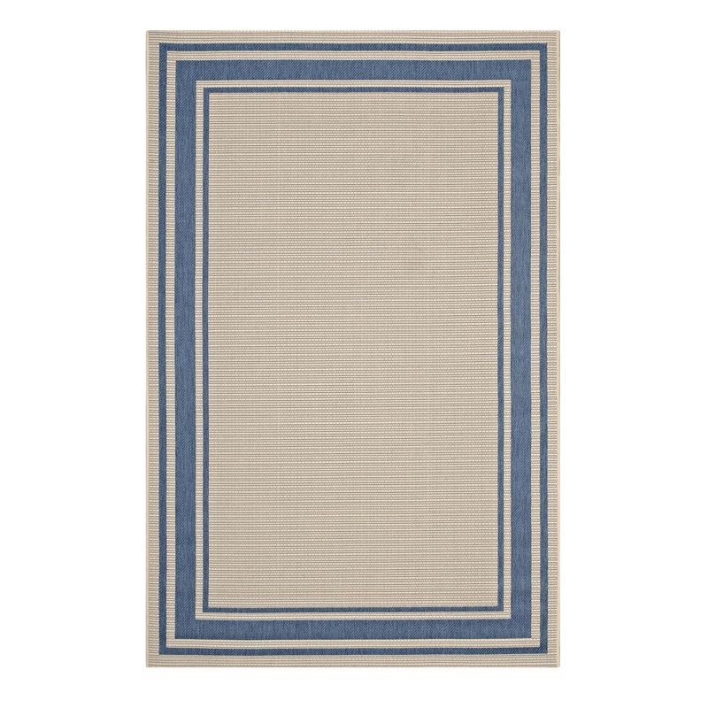 Modway Rim Solid Border 5 x 8 Foot Indoor I Outdoor Accent Area Rug for Kitchen, Bedroom, Play Room, Living Room, and Dining Rooms, Blue and Beige, 1 of 7