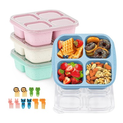 LunaLulinlk Bento Box, 4 Pack, 4 Compartment Lunch Box, Reusable Lunch Box, Food Storage Container, Stackable Snack Box
