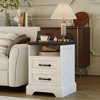 Farmhouse Nightstand with Charging Station - Modern Rustic Bedside Table with 2 Drawers, Open Shelf & USB/Outlets for Bedroom Small Spaces - 3 of 4