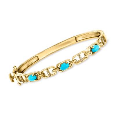 Ross-Simons Turquoise Mariner-Link Bangle Bracelet With Diamond Accents in 18kt Yellow Gold Over Sterling Size 7