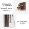 Globe Electric Dark Wood Toned Wall Sconce with Matte Brass Accents and Seeded Glass Shade - 3 of 4