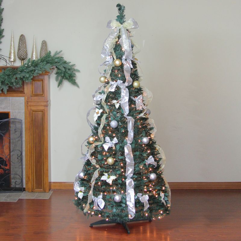 Northlight 6' Prelit Artificial Christmas Tree Silver and Gold Decorated Pop Up - Clear Lights, 3 of 6