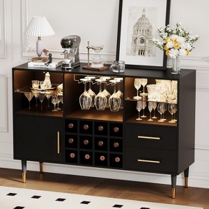 COZONY 47in Wine Bar Cabinet with LED Lights & Charging, Modern Home Bar with Wine Rack & Storage - 1 of 4