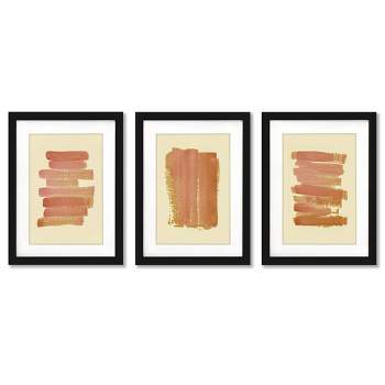 Americanflat Minimalist Abstract Burnt Orange Brush By Teresa Marie Magdalene - 3 Piece Gallery Framed Print Art Set