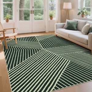 Modern Rugs for Living Room 9x12 Non-Shedding Geometric Striped Dining Room Carpet, Large Contemporary Indoor Rug, Washable Low Pile Floor Cover - 1 of 4