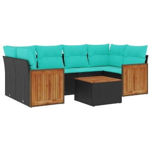 vidaXL 7 Piece Garden Sofa Set with Cushions - Black - 1 of 4