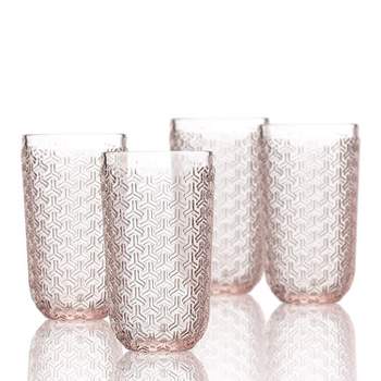 Elle Decor Ribbed Highball Glasses, Set of 4, 16oz Tall Drinking Glasses, for Gin and Tonics, Cocktails, and Juice, Stackable Vintage Style
