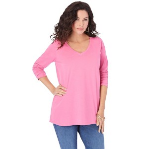 Roaman's Women's Plus Size Long Sleeve V Neck Ultimate Tee - 1 of 4