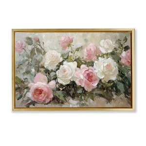 Stupell Industries Rose Bouquets Pink and White Floating Frame Canvas Art, Gold, 25" x 17" - 1 of 4