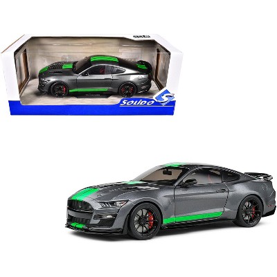 2020 Ford Shelby Mustang GT500 Carbonized Gray Metallic with Neon Green Stripes 1/18 Die Cast Model Car by Solido