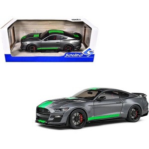 2020 Ford Shelby Mustang GT500 Carbonized Gray Metallic with Neon Green Stripes 1/18 Die Cast Model Car by Solido - 1 of 4