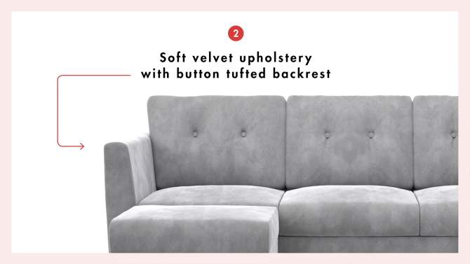 Gloria Upholstered Velvet Sectional Sofa with Detachable Ottoman and Reversible Design - CosmoLiving by Cosmopolitan, 2 of 11, play video