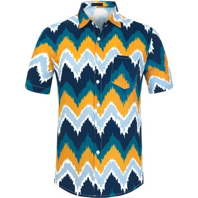 Lars Amadeus Men's Summer Color Block Button Short Sleeve Beach Geometric Shirts