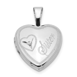 Black Bow Jewelry 12mm Sister Diamond Heart Locket in Sterling Silver - 1 of 4