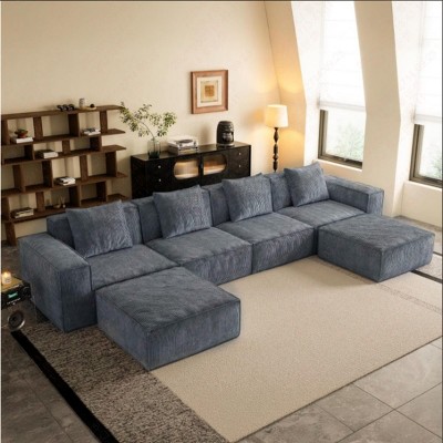 Velvet Modular Convertible Sofa with 2 Ottomans, Cloud Sectional Sofa Set, Free Configuration Sectional Couch for Living Room-The Pop Home