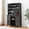 70'' Wine Bar Cabinet with Storage Hutch, Tall Coffee Bar Cabinet with Sliding Barn Doors, Bottle Glasses Rack, Farmhouse Coffee Bar - 2 of 4
