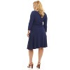 Rekucci Curvy Fit Plus Size Women's 3/4 Sleeve Tummy Control Dress – Flattering Surplice Neckline & Ruched Waist - 3 of 4