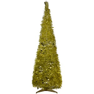 Northlight Tinsel Pop-Up Artificial Christmas Tree - 6' - Gold - Unlit - 1 of 4