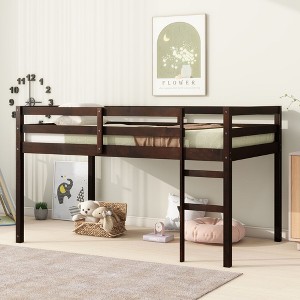 NicBex Twin Size Loft Bed Wooden Bed Frame with Ladder and Full Length Guardrail, No Box Spring Required, Space saving - 1 of 4