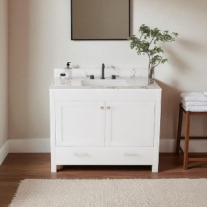 Modern 43" Bathroom Vanity with Carrara White Artificial Marble Top,3-Hole Sink Cabinet with Drawers & Doors,Solid Frame and MDF for Bathrooms - 1 of 4