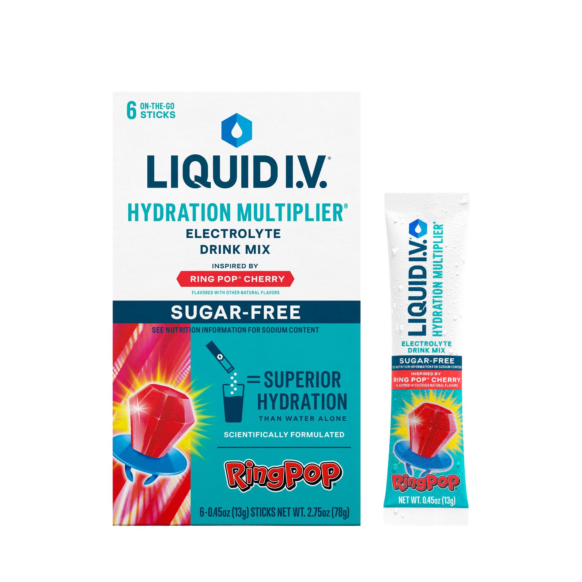 Liquid I.V. Sugar Free Hydration Multiplier Powder Electrolyte Drink Mix - RingPop Cherry - 0.45oz/6ct