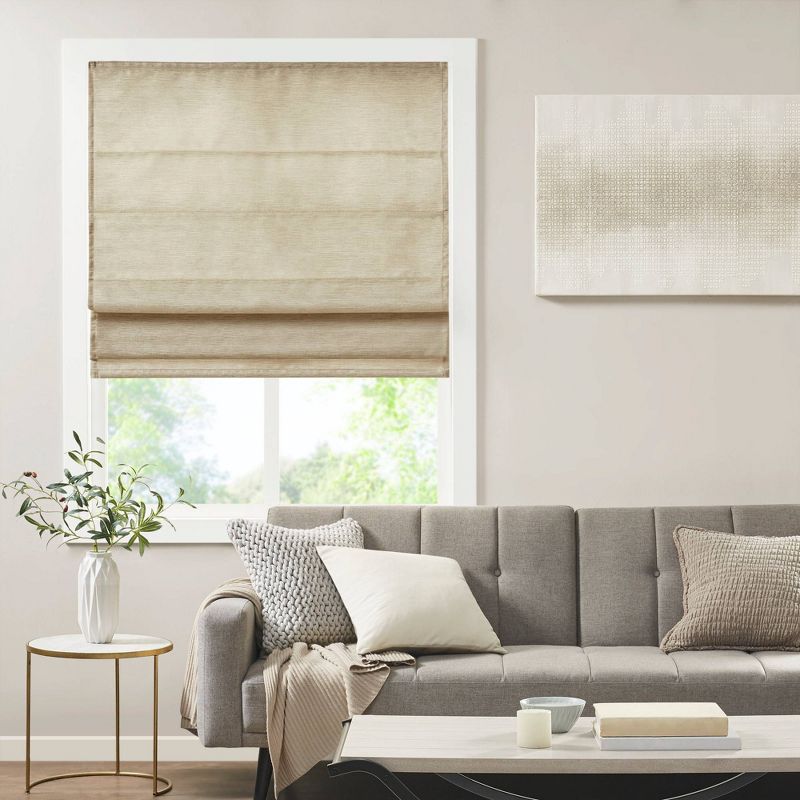 Aberdeen Printed Faux Silk Room Darkening Cordless Roman Blinds and Shade Taupe, 1 of 15