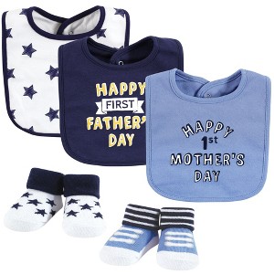 Hudson Baby Infant Boy Cotton Bib and Sock Set, Boy Mothers Fathers Day, One Size - 1 of 4