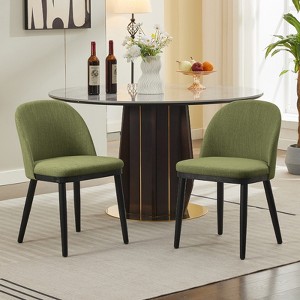 Modern Dining Chairs Set of 2, Linen Upholstered, Wood Legs - 1 of 4