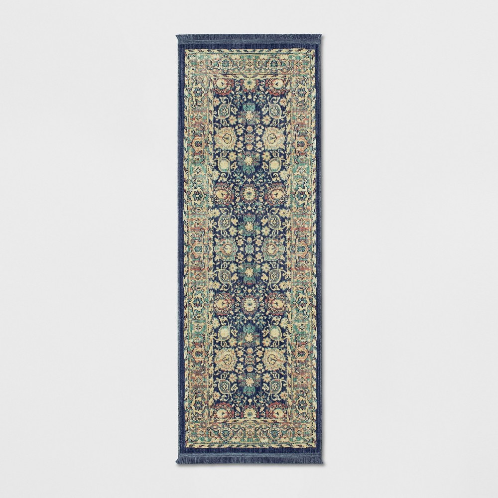 2'3inx7' Runner Persian Style with Fringe Border Woven Accent Rug Indigo - Threshold™