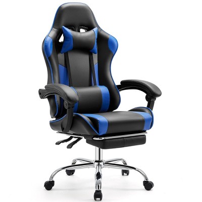 Video Game Chair,Removable Headrest And Waist Pillow,Retractable Footrest Chair With Lumbar Support Pillow,Fixed Up Armrest-Cuddlewood
