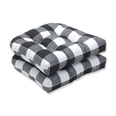 2pk Anderson Wicker Outdoor Seat Cushions Black - Pillow Perfect: Weather-Resistant, Fade-Resistant, Tufted Corner Chair Cushions