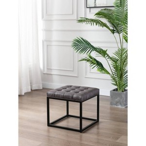 18" Square Button Tufted Metal Ottoman - WOVENBYRD - 1 of 4