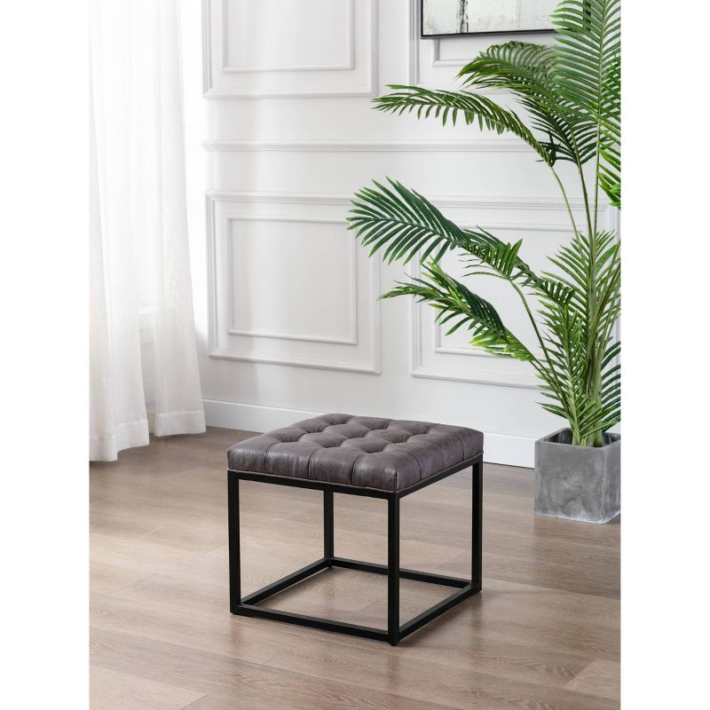 18" Square Button Tufted Metal Ottoman - WOVENBYRD, 4 of 8