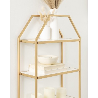 Adella White and Gold Floating Wall Shelf, 41" x 18.3"