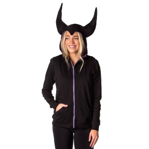 Disney Women's Juniors' Villains Maleficent Costume Full Zip Hoodie - 1 of 4