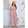 Coolmee Women's Casual Loose Overalls Square Neck Ruffled Hem Jumpsuits One Piece Long Sleeve Floral Printed Wide Leg Rompers With Pockets XL Pink - 2 of 4