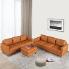 Brown Leather Sofa, 83" Mid-Century Modern Couch, 3-Seater Sofa with Armrests and Comfy Cushions, Pu Deep Seat Sofas for Living Room, Bedroom, Office - 3 of 4