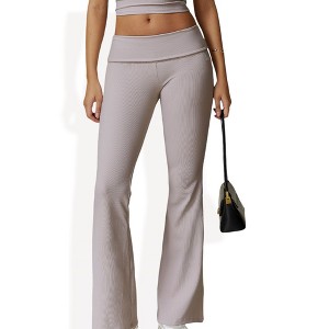 Anna-Kaci Active Women's Foldover Waist Flare Leg Yoga Pants in Ribbed Knit - 1 of 4