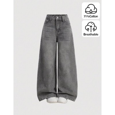 Mocamel Vintage Wide Leg Denim Pants - Kpop Streetwear Retro 2000s Style for Tween Girls, Winter Back To School Essentials